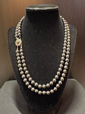 Vintage Double Strand Hematite Beaded Necklace - Classic Style